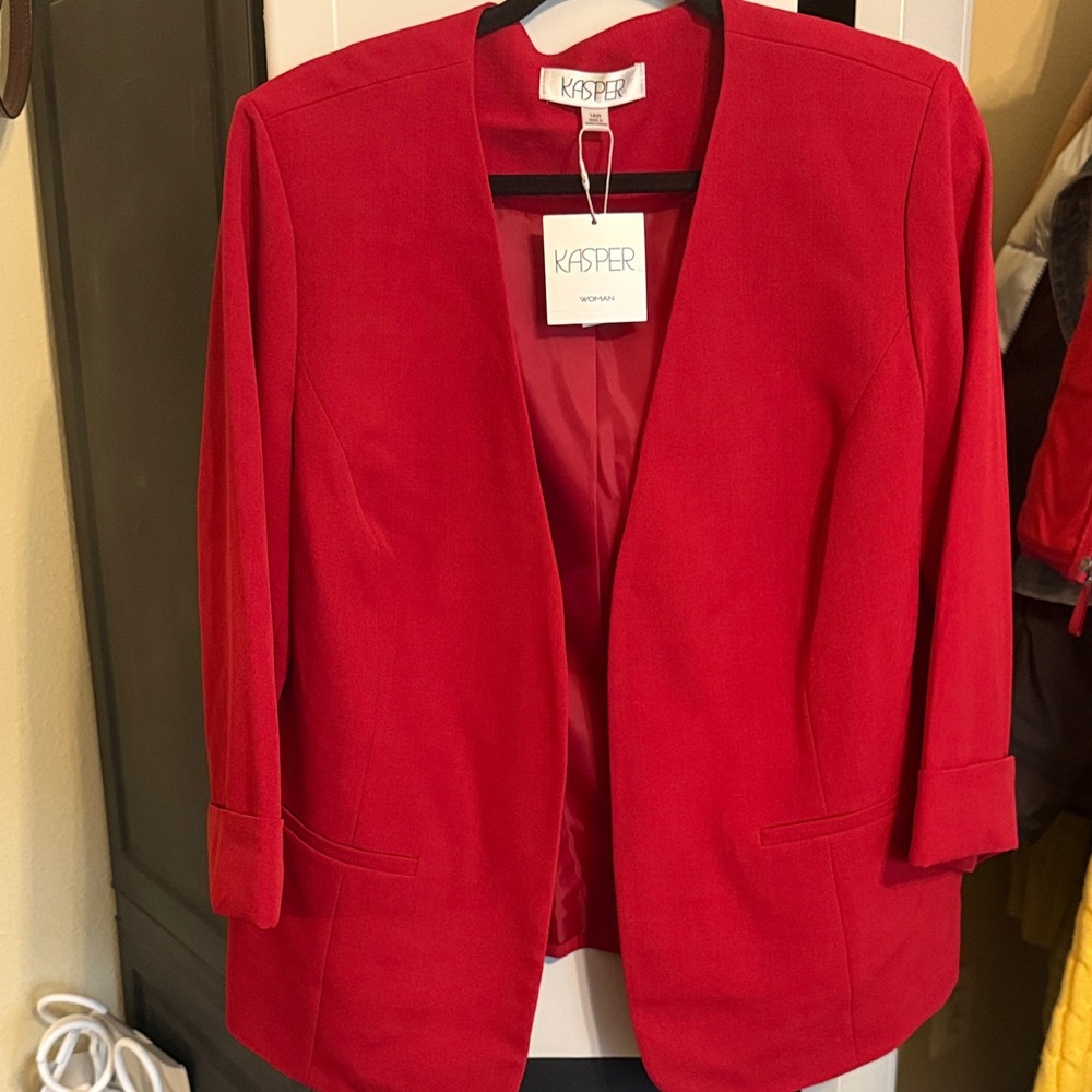 Kasper Women's Bright Red Open-Front Blazer
